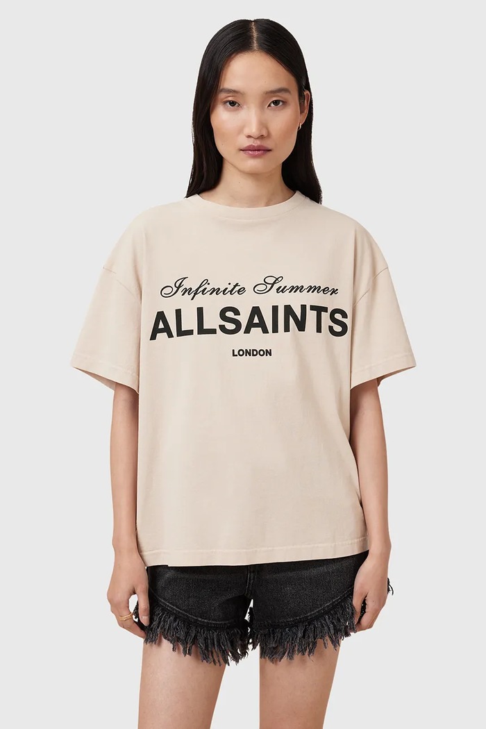 AllSaints t-shirt bawełniany AVRI nadruk beżowy W095JC