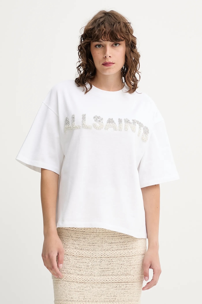 Bavlněné tričko AllSaints AMELIE kulatý bílá W123JC