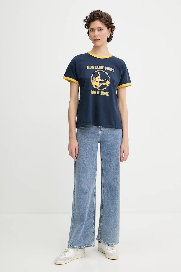 Bavlněné tričko Rag & Bone WCC25PT023MI24 námořnická modř AW25