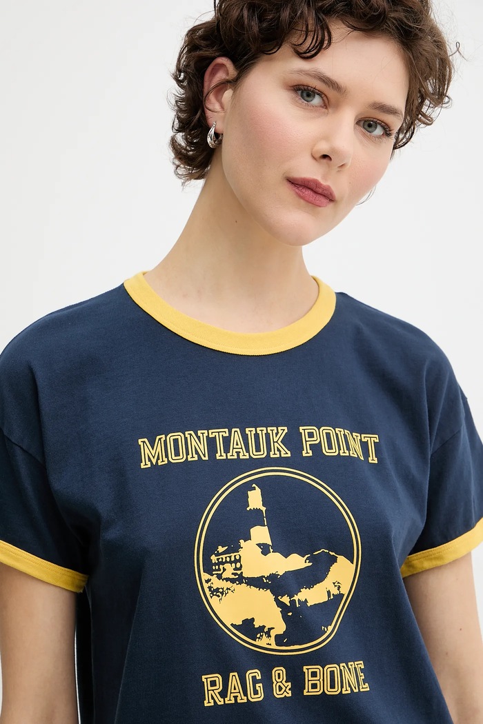 Bavlněné tričko Rag & Bone námořnická modř WCC25PT023MI24