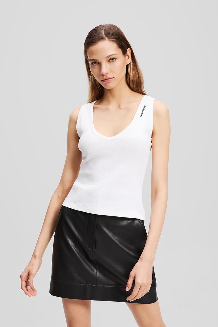 Bombažen top Karl Lagerfeld Z elastanom bela A3W17005