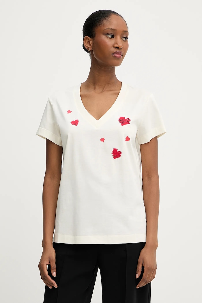 Bavlnené tričko Karl Lagerfeld nášivka béžová A3W17017