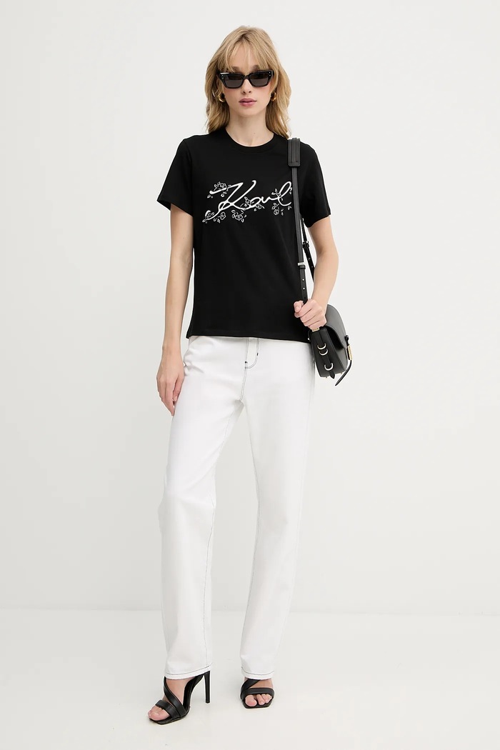 Bavlnené tričko Karl Lagerfeld A3W17018 čierna AW25