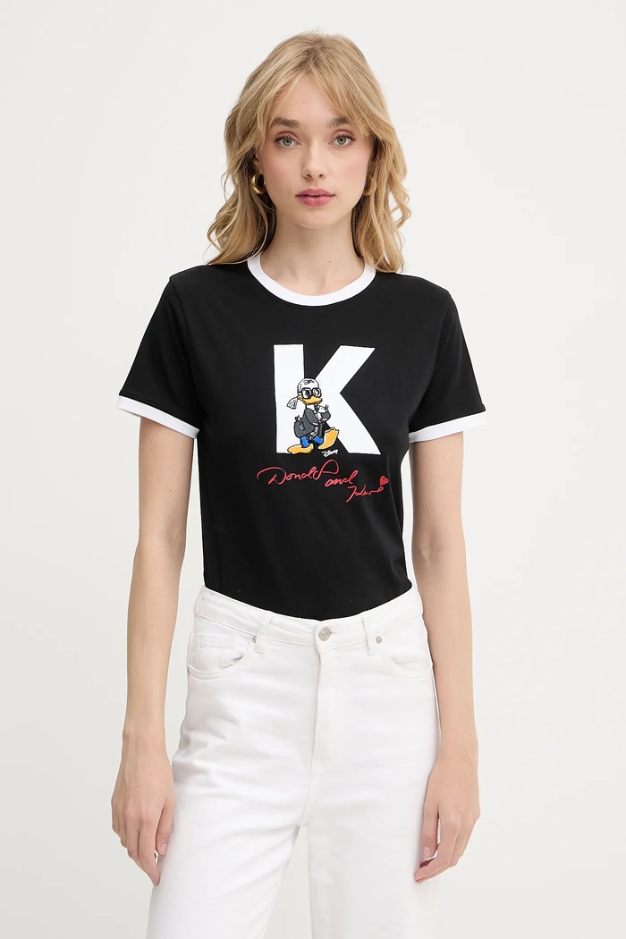 Памучна тениска Karl Lagerfeld KL X DISNEY стандартна черен A3W17089