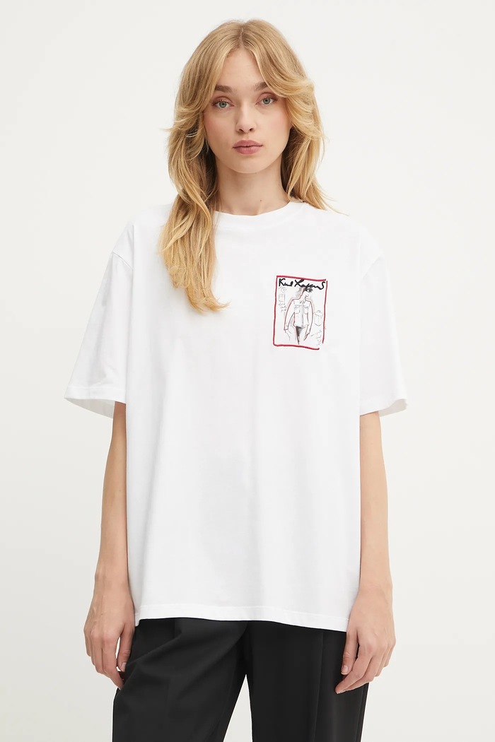 Karl Lagerfeld t-shirt bawełniany nadruk biały A3W17100