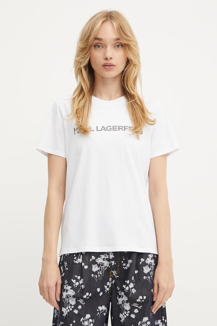 Bavlnené tričko Karl Lagerfeld ELONGATED LOGO potlač biela A3W17102
