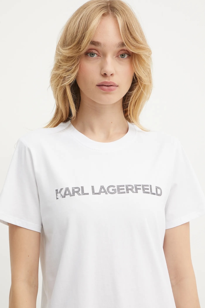 Bavlnené tričko Karl Lagerfeld ELONGATED LOGO biela A3W17102