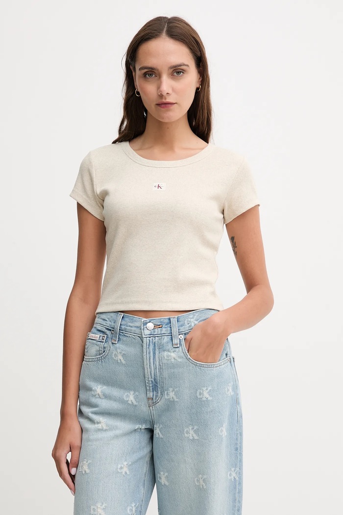 Calvin Klein Jeans tričko dámské nášivka béžová LV047C200G