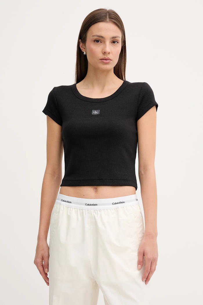 Calvin Klein Jeans tričko dámske nášivka čierna LV047C200G