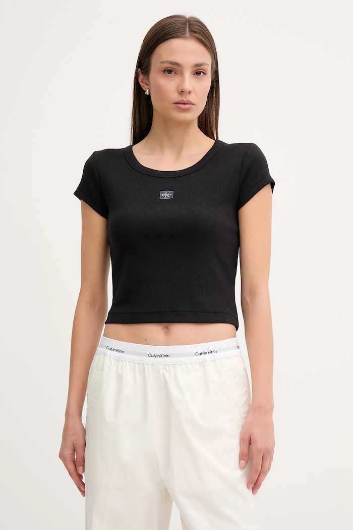 Calvin Klein Jeans tričko dámske nášivka čierna LV047C200G