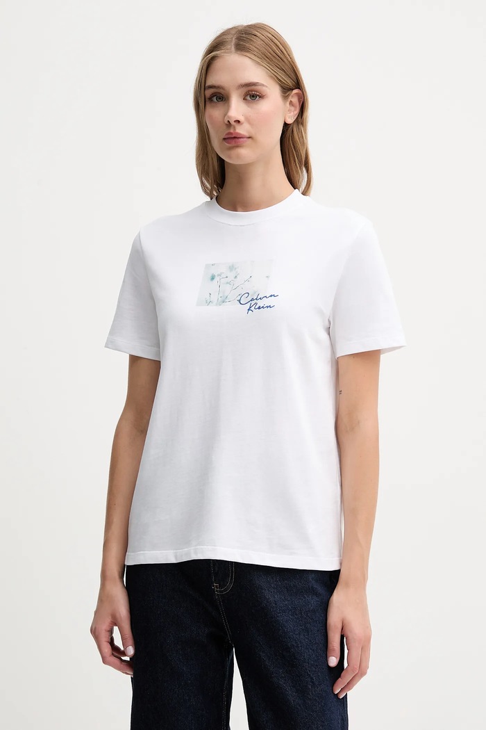Bavlnené tričko Calvin Klein Jeans potlač biela LV047C855G