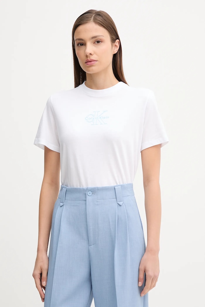 Calvin Klein Jeans tricou din bumbac print alb LV047C863G