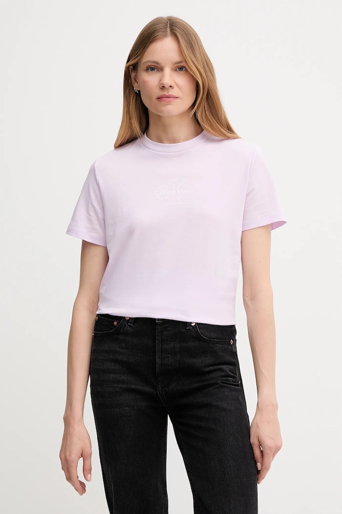 Bavlněné tričko Calvin Klein Jeans kulatý fialová LV047C863G