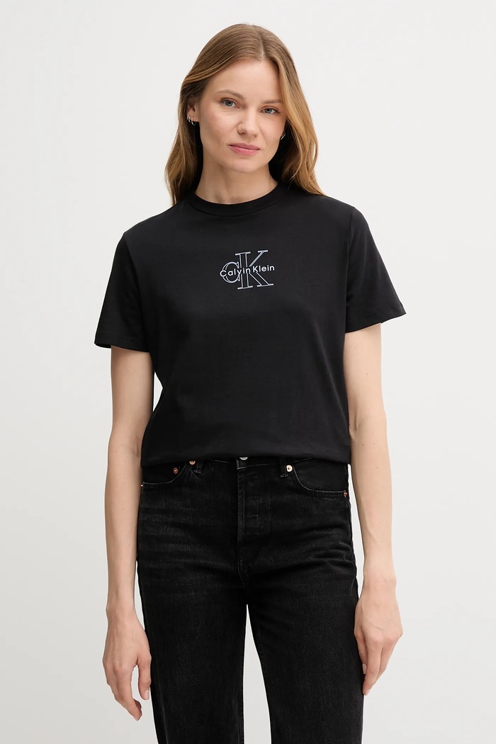 Bavlněné tričko Calvin Klein Jeans kulatý černá LV047C863G