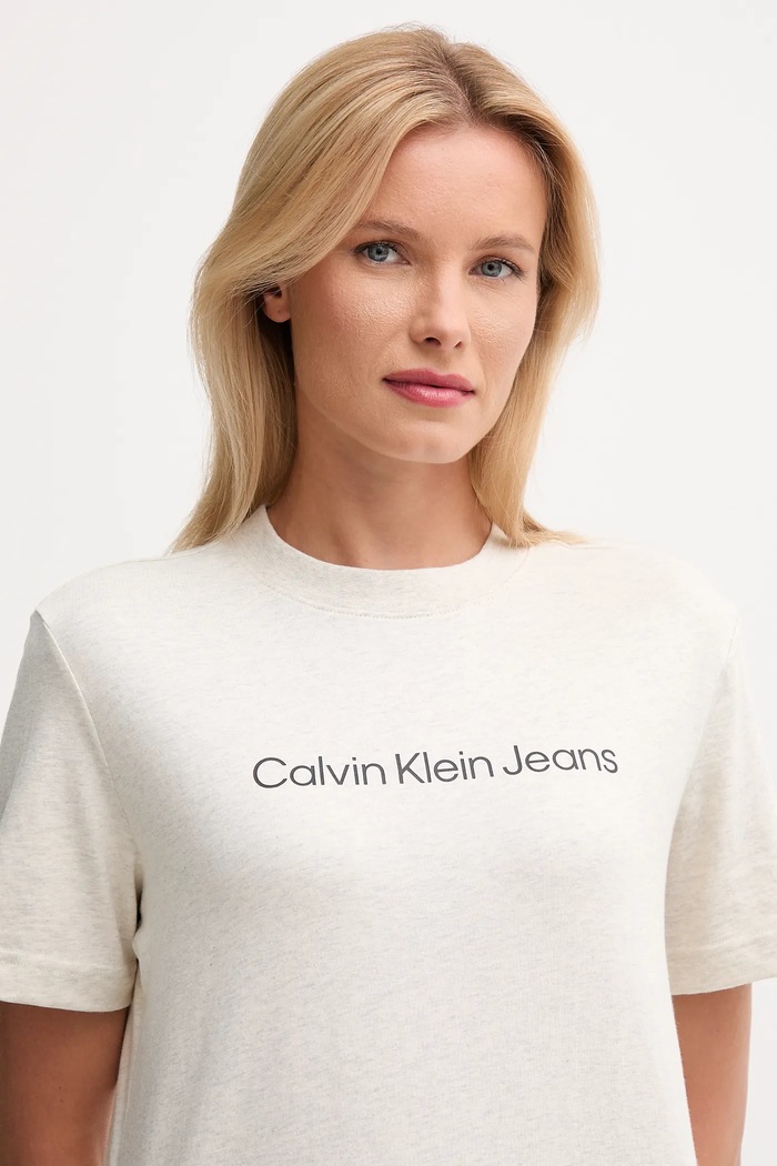 Calvin Klein Jeans тениска дамска от памук бежов LV047C912G