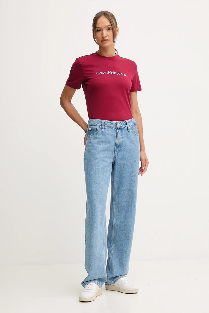 Calvin Klein Jeans tričko dámske bavlnené LV047C912G burgundské SS26