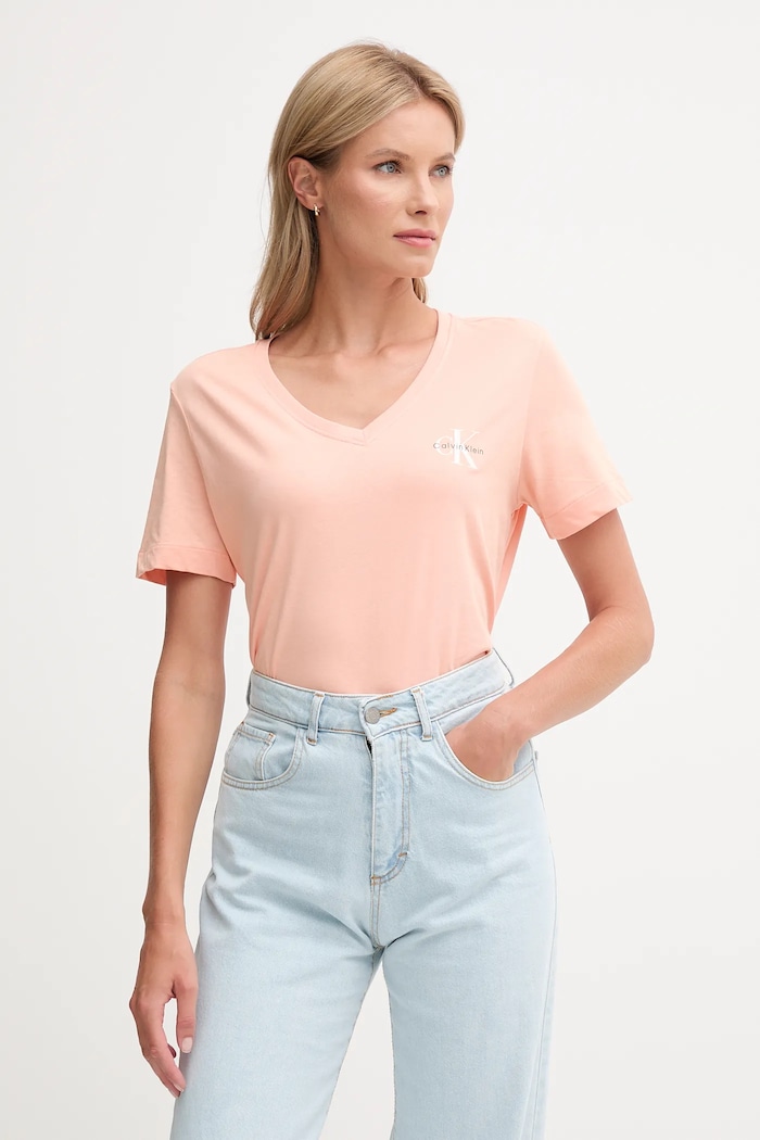 Calvin Klein Jeans tričko dámske bavlnené 2-pak jednofarebný oranžová LV047C906G