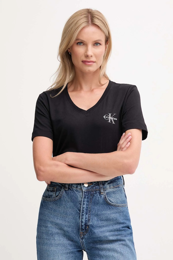 Calvin Klein Jeans tričko dámske bavlnené 2-pak jednofarebný čierna LV047C906G
