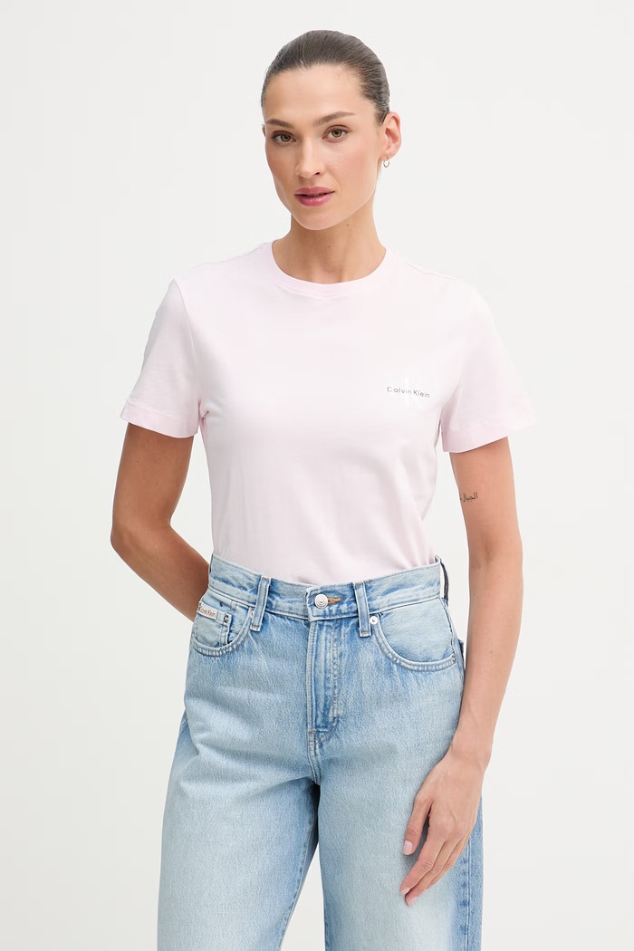 Calvin Klein Jeans t-shirt da donna in cotone pacco da 2 rosa LV047C905G