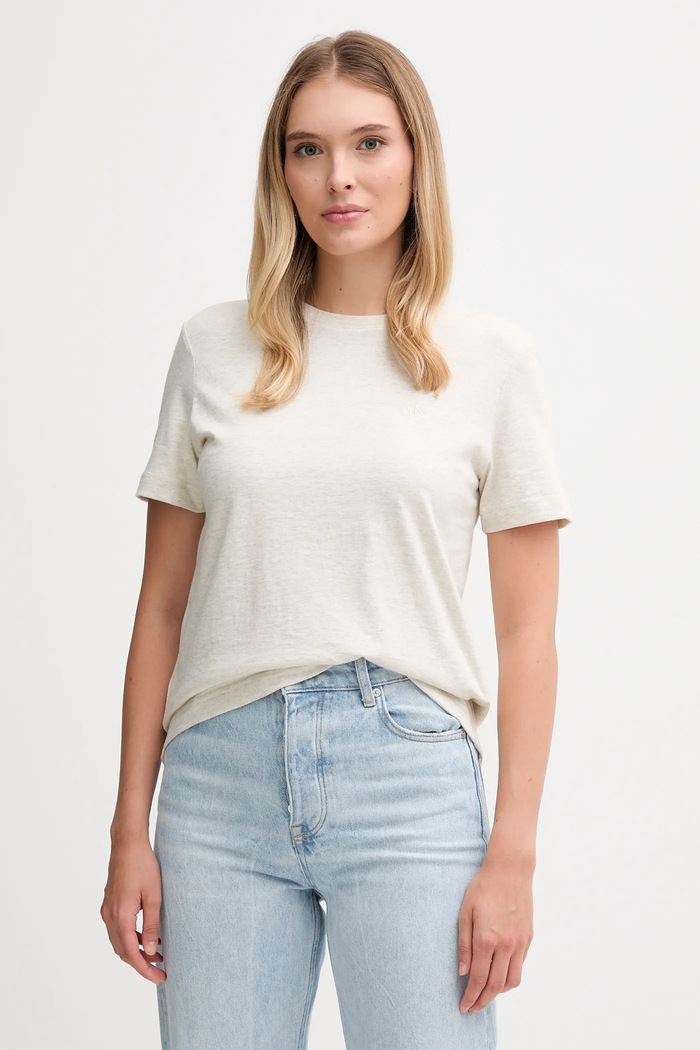 Calvin Klein Jeans basic tričko dámske bavlnené jednofarebný béžová LV047B224G
