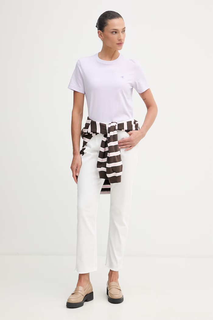 Calvin Klein Jeans basic tričko dámske bavlnené LV047B224G fialová SS26