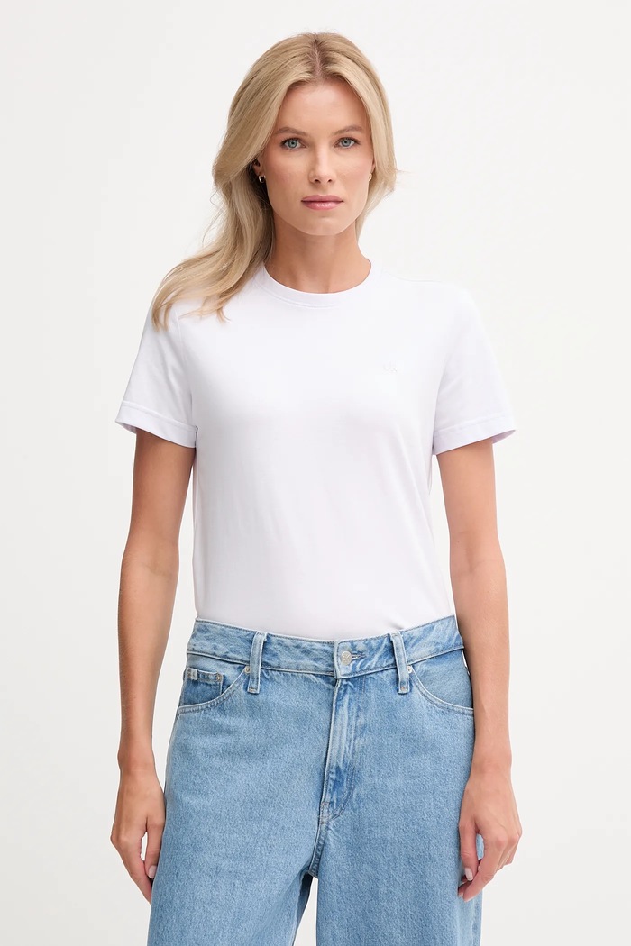 Calvin Klein Jeans basic tričko dámske bavlnené jednofarebný fialová LV047B224G