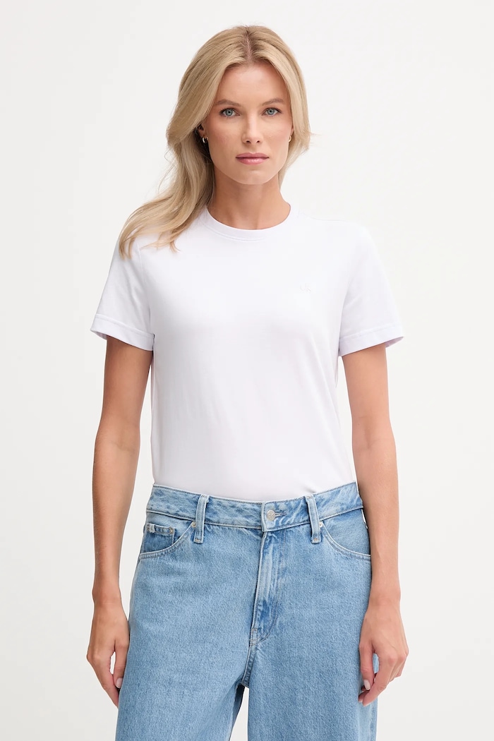 Calvin Klein Jeans basic tričko dámske bavlnené jednofarebný fialová LV047B224G