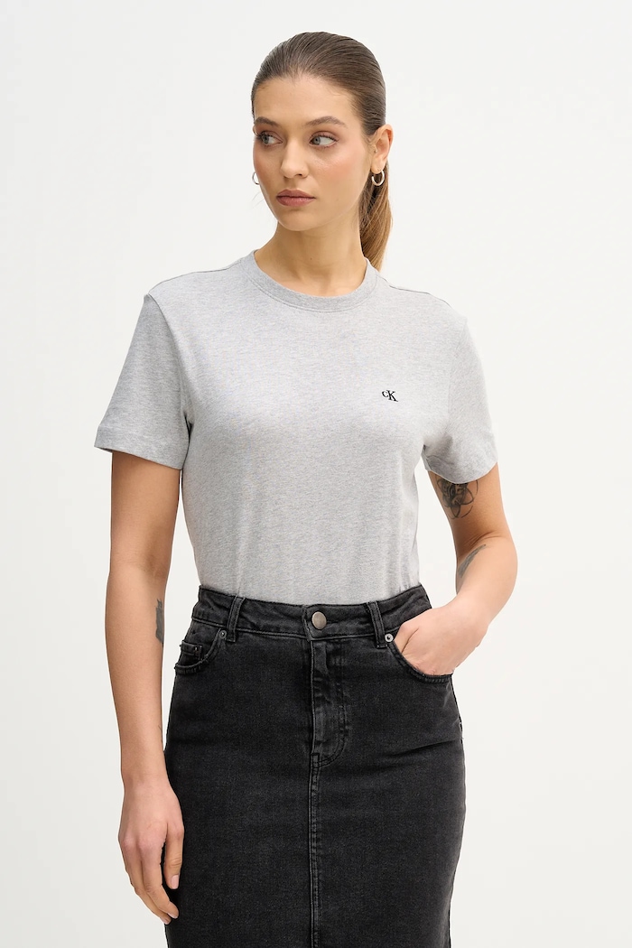 Calvin Klein Jeans basic tričko dámske bavlnené jednofarebný sivá LV047B224G