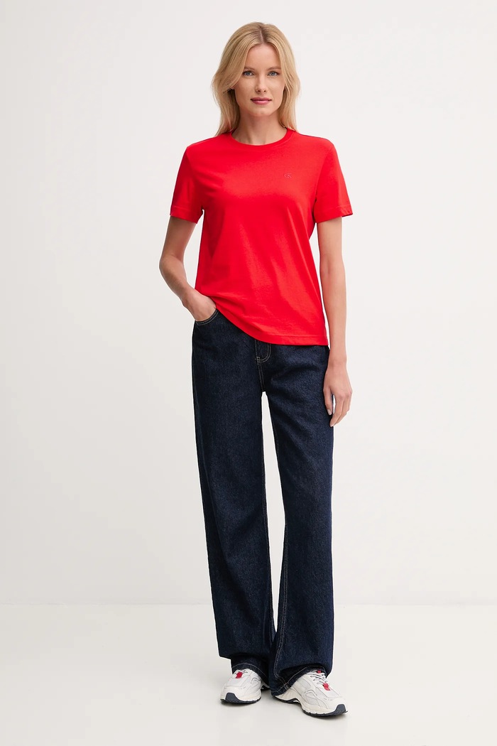 Calvin Klein Jeans basic tričko dámske bavlnené LV047B224G červená SS26
