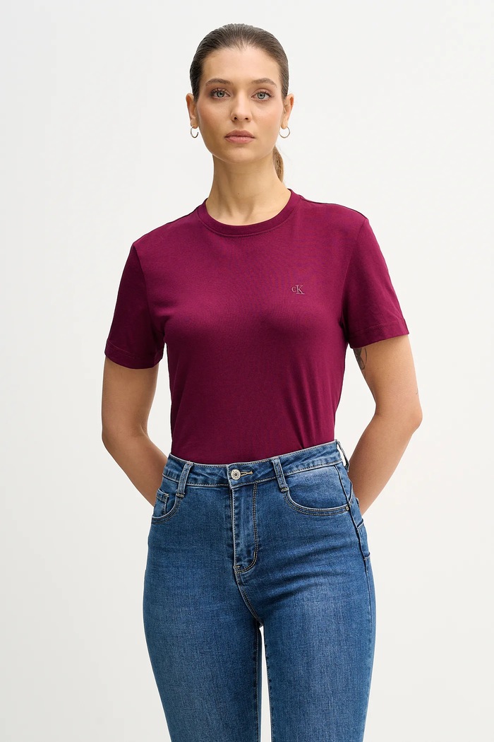Calvin Klein Jeans basic tričko dámske bavlnené jednofarebný burgundské LV047B224G