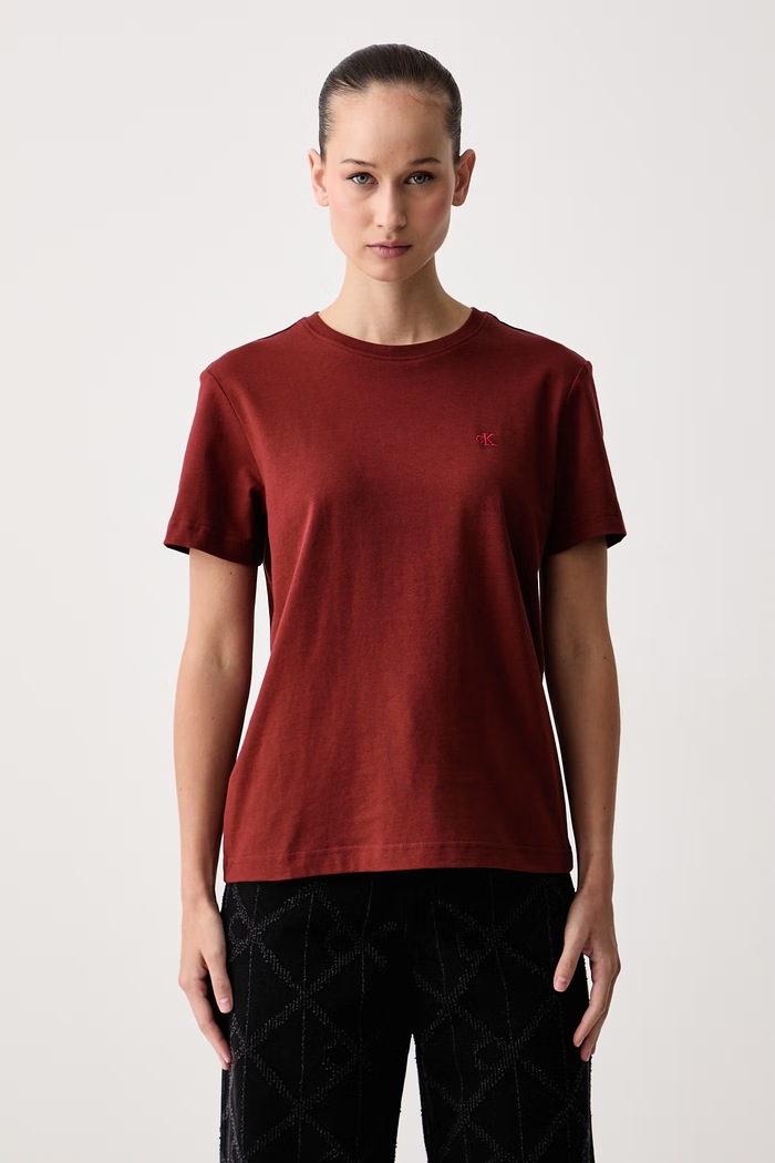 Calvin Klein Jeans T-shirt basic damski bawełniany bordowy LV047B224G