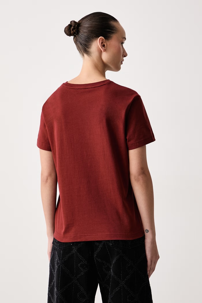 Odzież Calvin Klein Jeans T-shirt basic damski bawełniany LV047B224G bordowy