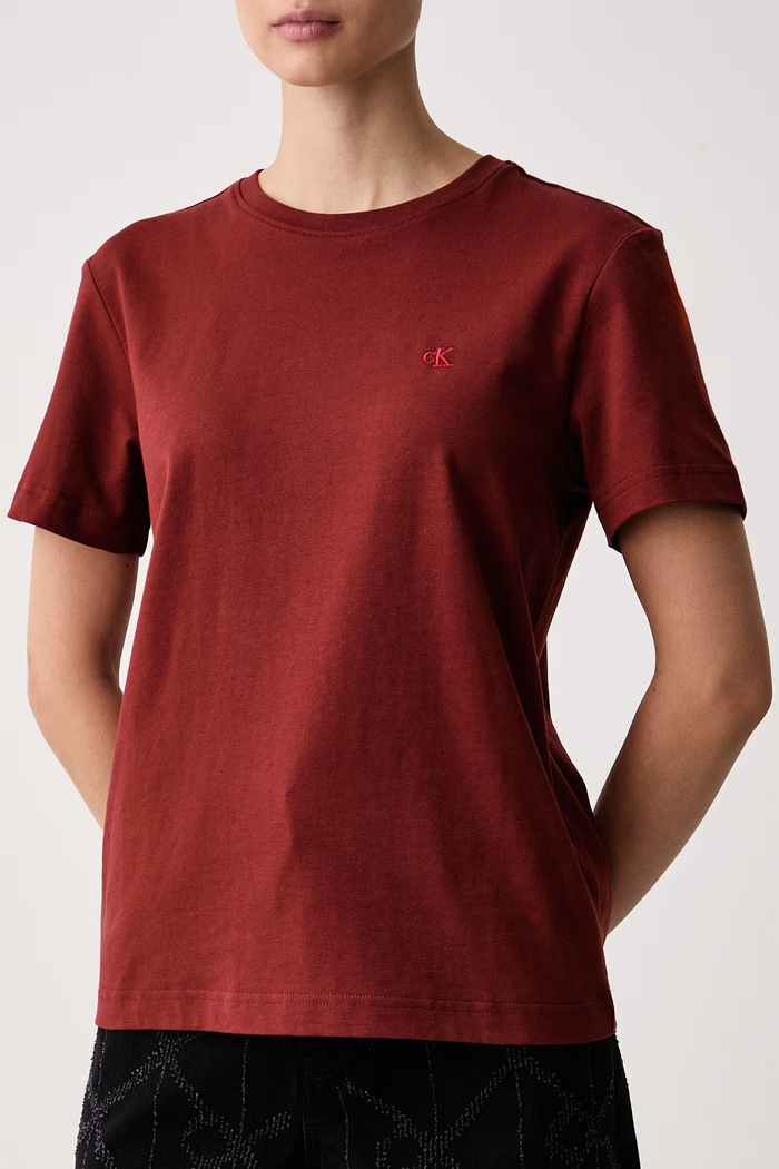 T-shirt basic damski bawełniany Calvin Klein Jeans LV047B224G bordowy