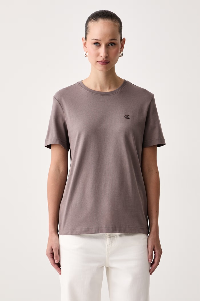 Calvin Klein Jeans T-shirt basic damski bawełniany brązowy LV047B224G