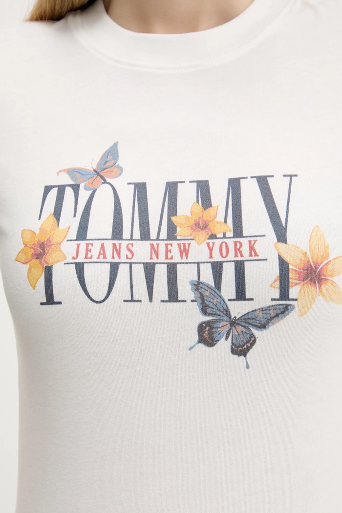 Βαμβακερό μπλουζάκι Tommy Jeans DW0DW21340 μπεζ