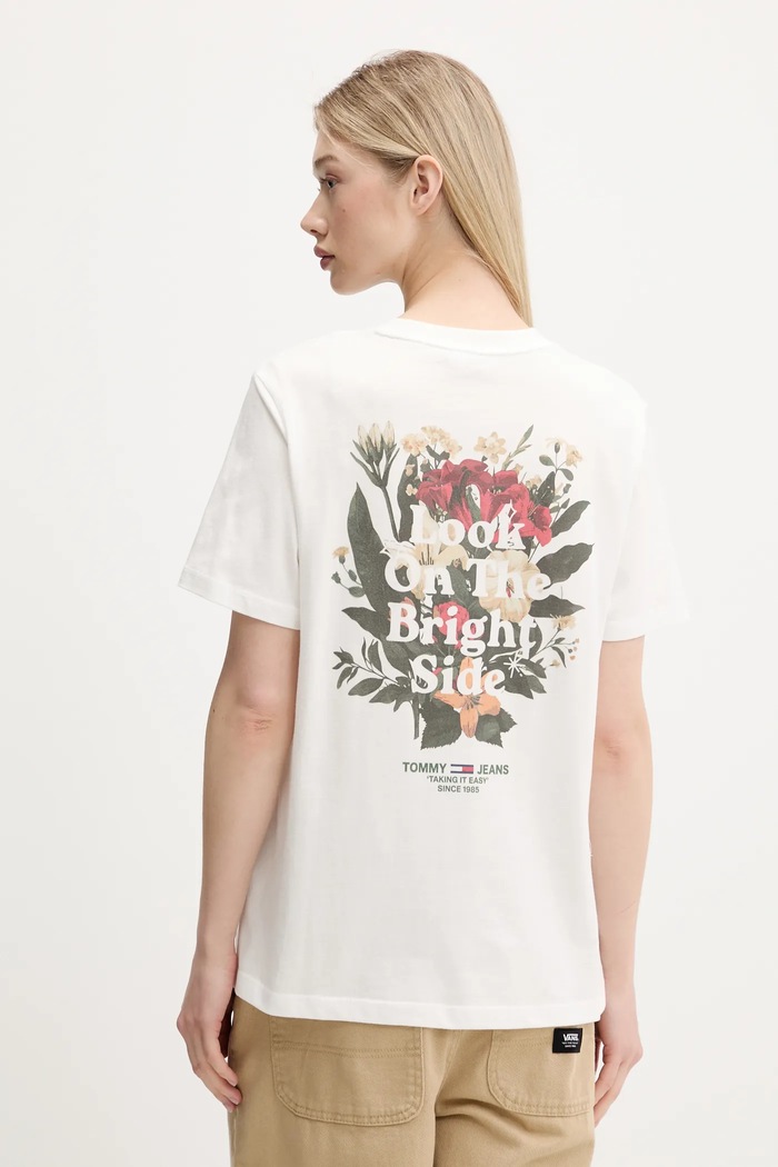 Βαμβακερό μπλουζάκι Tommy Jeans βαμβάκι λευκό DW0DW21341