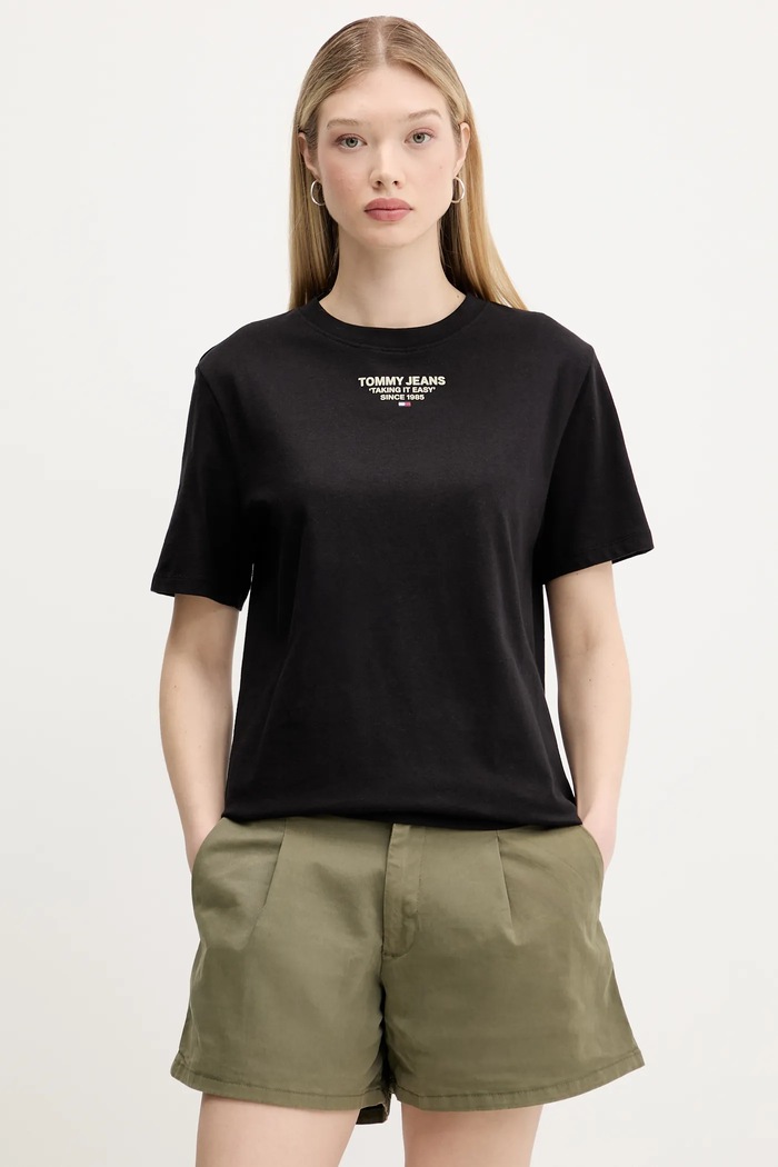 Ρούχα Βαμβακερό μπλουζάκι Tommy Jeans DW0DW21341 μαύρο