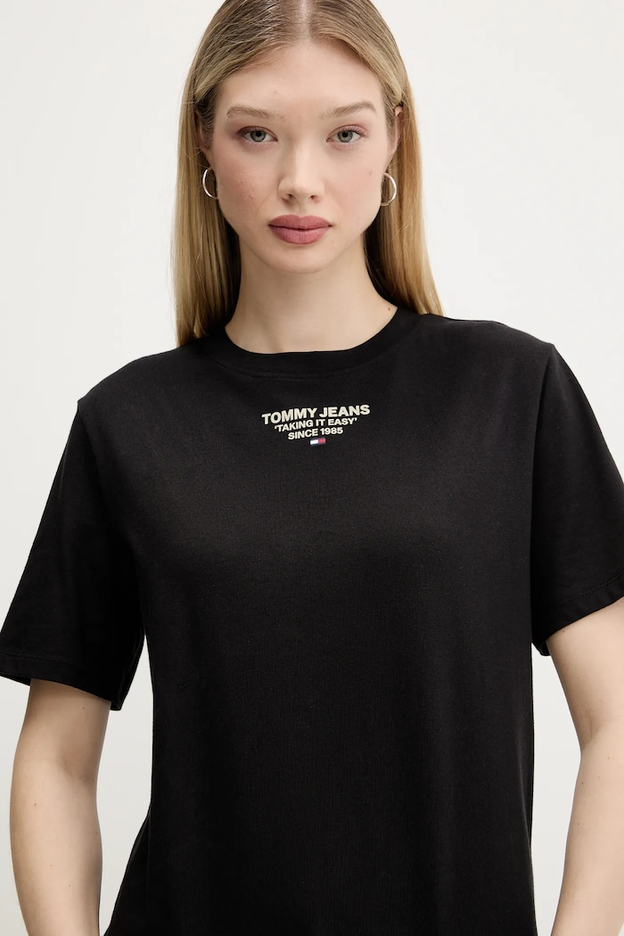 Βαμβακερό μπλουζάκι Tommy Jeans μαύρο DW0DW21341