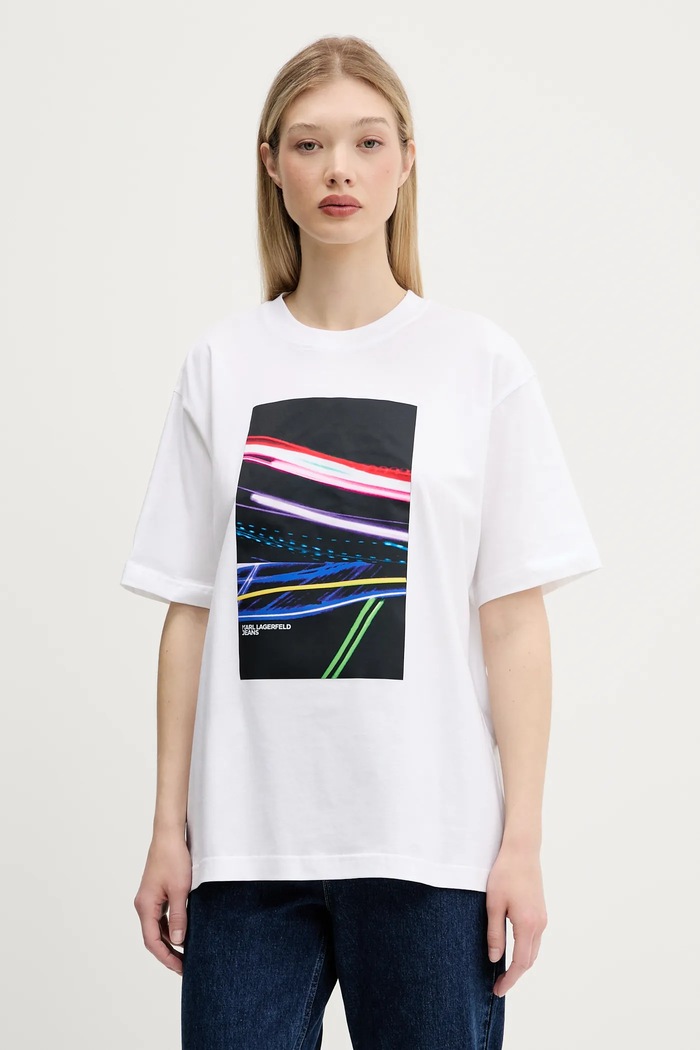 Karl Lagerfeld Jeans t-shirt bawełniany nadruk biały A3W17055