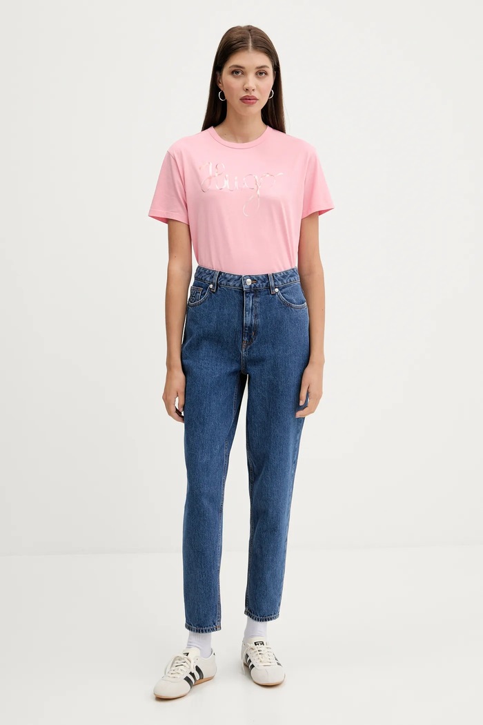 Хлопковая футболка HUGO Damacia_5 50544868 розовый AW25