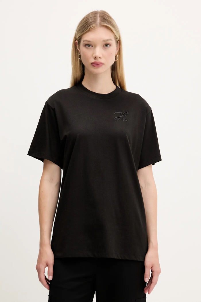 Памучна тениска HUGO Vintage Tee_19 свободна черен 50550901