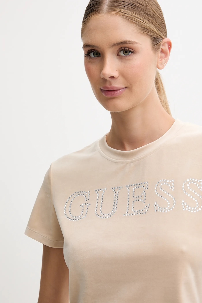 Тениска Guess COUTURE бежов V3BI01.K0232