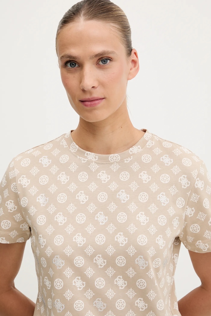 Guess t-shirt bawełniany PEONY beżowy V5YI04.I3Z14