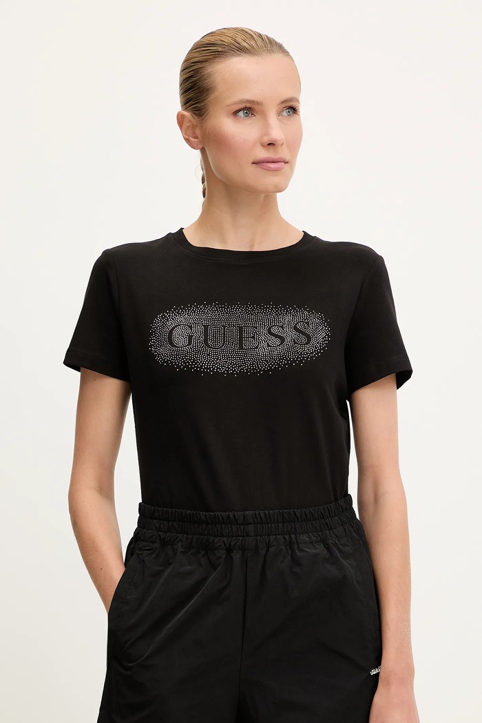 Guess tricou din bumbac INGRID imprimeu negru V5YI08.J1314