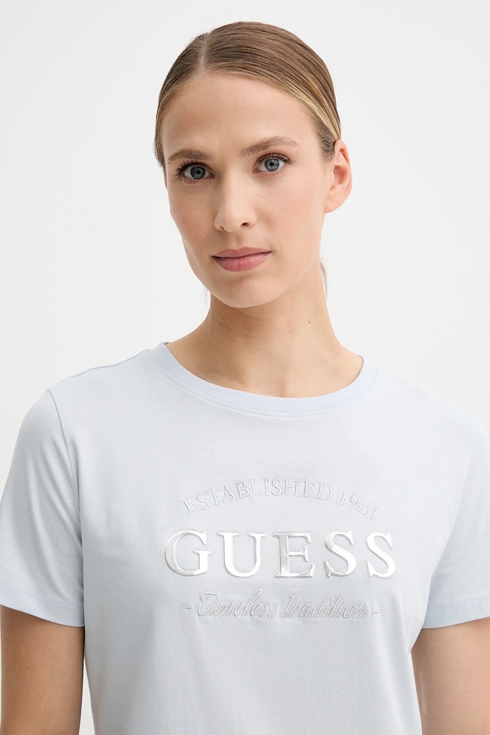 Bavlnené tričko Guess NINA modrá V5YI12.J1314