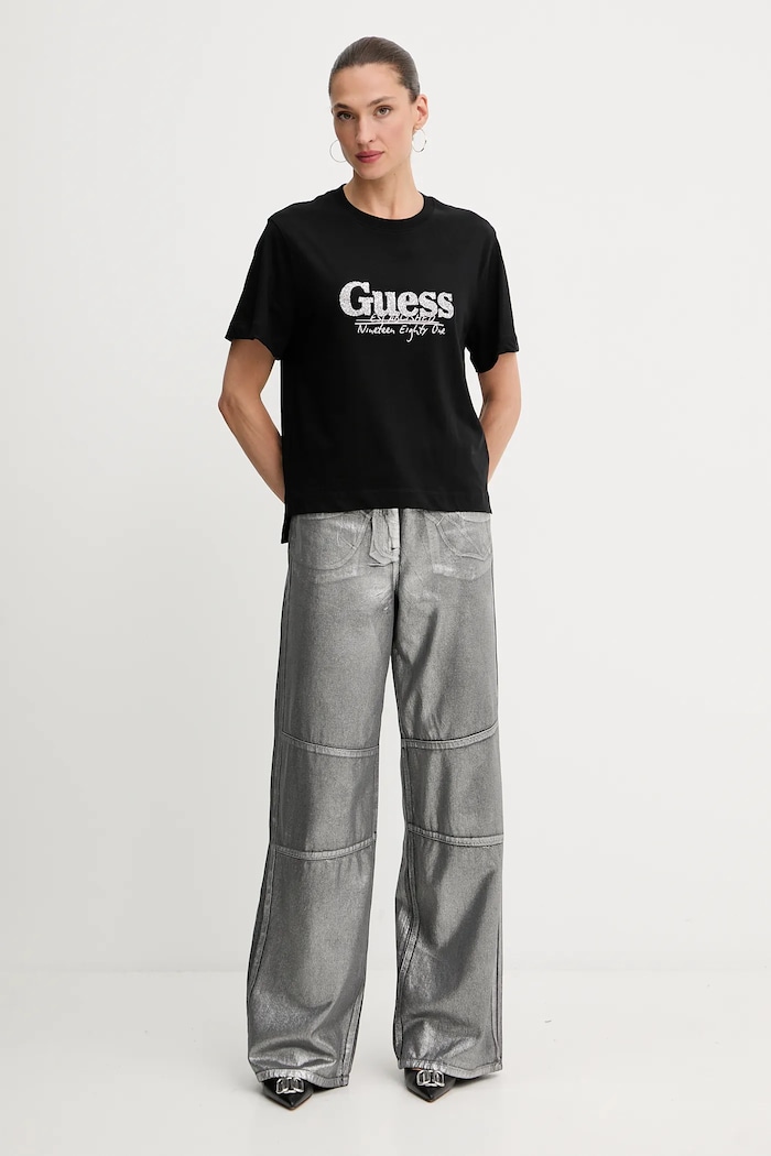 Guess t-shirt bawełniany W5YI07.I3Z14 czarny AW25
