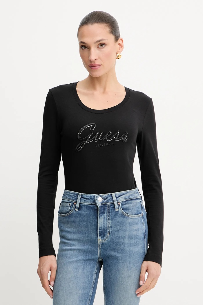 Guess longsleeve imprimeu negru W5YI26.J1314
