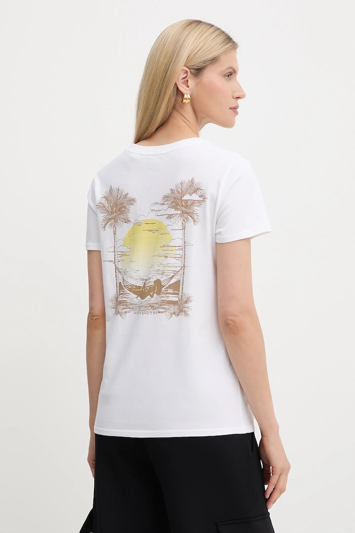 Guess tricou din bumbac print alb W5YI35.K9RM1