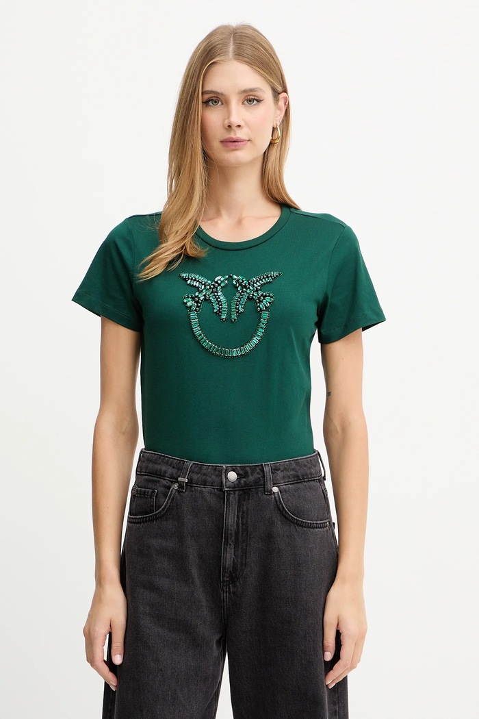 Pinko t-shirt bawełniany regular zielony 100535.A2RN