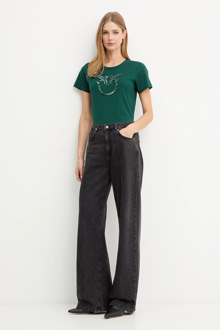 Pinko t-shirt bawełniany 100535.A2RN zielony AW25